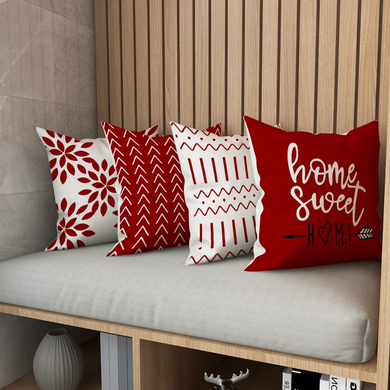 YCOLL Christmas Pillow Covers 18x18 Set of 4, Modern Sofa Throw Pillow Cover for Christmas Decor, Decorative Outdoor Linen Fabric Pillow Case for Couch Bed Car, Red - Image 4